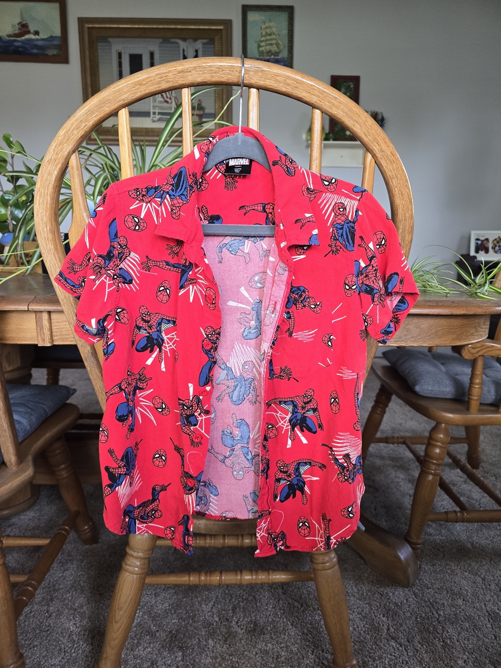 Marvel Red Spider-Man Print Button-Down Shirt